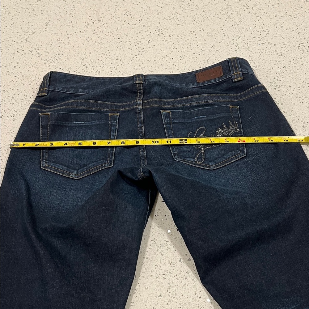 GUESS Low Rise Daredevil Boot Dark Blue Contrast Stitching Stretch Jeans Size 29 - Picture 15 of 16